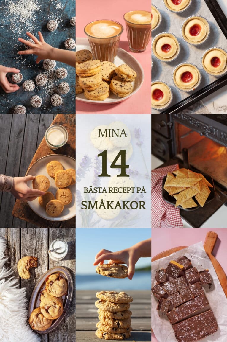 Collage med mina 14 bästa småkakor